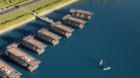 Entwurf zu geplanten schwimmenden Häusern auf dem Baggersee bei Waldsee in der Pfalz (Foto: Rohr Sand und Kies GmbH und Co. KG)