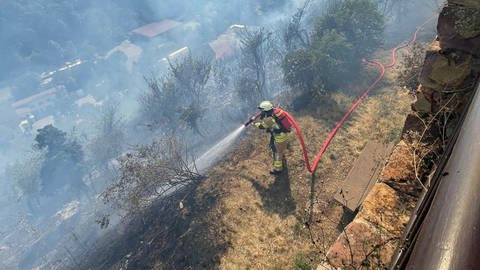 Feuerwehr bekämpft den Brand in Neuleiningen in der Pfalz im Kreis Bad Dürkheim (Foto: Privatfoto)