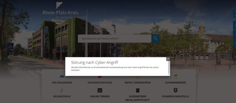 So sieht die Homepage des Rhein-Pfalz-Kreises aktuell aus (Foto: SWR)