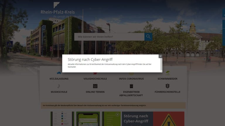 So sieht die Homepage des Rhein-Pfalz-Kreises aktuell aus (Foto: SWR)