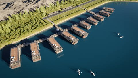 Entwurf zu geplanten schwimmenden Häusern auf dem Baggersee bei Waldsee in der Pfalz (Foto: Rohr Sand und Kies GmbH und Co. KG)