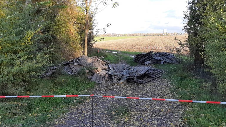 Illegale Müllablagerung am Flomersheimer Schaflackengraben durch asbesthaltige Wellfaserzementplatten. (Foto: Pressestelle Stadtverwaltung Frankenthal (Pfalz))