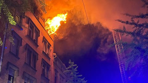 Brand in Dachgeschosswohnung in Landau in der Nacht zum 10.5.2023 (Foto: Freiwillige Feuerwehr Landau)