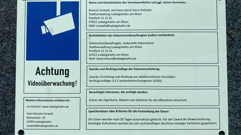 Illegale Müllkippen in Ludwigshafen Schild Video Überwachung