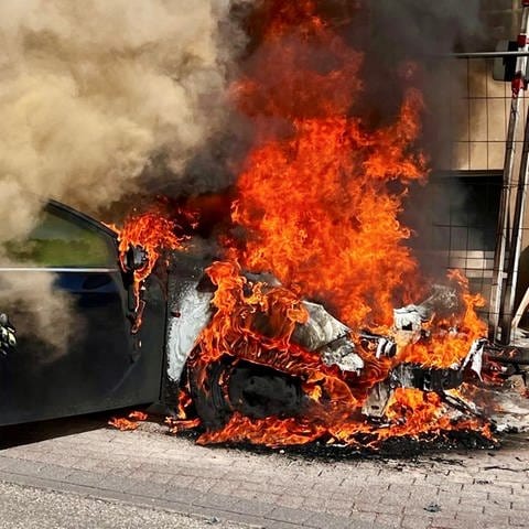 Brennendes Auto und Feuerwehreinsatz in Speyer (Foto: Feuerwehr Speyer)