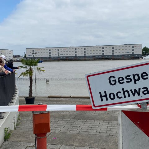 Hochwasser an der Rheingalerie in Ludwigshafen im Juni 2024