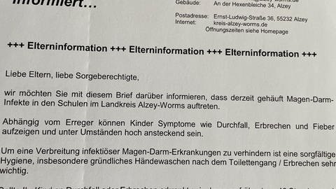 Mit einem Elternbrief warnt das Gesundheitsamt Alzey-Worms vor Magen-Darm-Infektionen in den Schulen. (Foto: SWR, Jürgen Wolff)