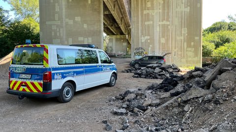 Nach dem Fund einer Leiche an der B48 bei Münster-Sarmsheim ermitteln Polizei und Rechtsmedizin vor Ort.  (Foto: SWR, D. Brusch)