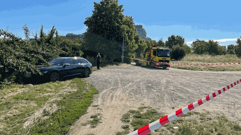 Der Audi Kombi, mit dem die Täter unterwegs waren, wurde von der Polizei an einer Obstplantage in Mainz-Finthen gefunden. (Foto: SWR, C. Bongers)