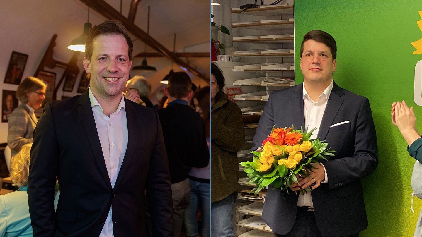 Christian Viering (Grüne) und Nino Haase (parteilos) sind in Mainz in der Stichwahl um das Amt des Oberbürgermeisters (Foto: dpa Bildfunk, SWR, SWR: Collage)