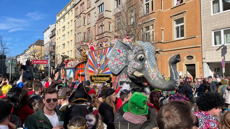 Elefanten und Giraffen - alles mit dabei beim Rosenmontagszug in Mainz.  (Foto: SWR, Daniel Brusch)