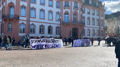 Gegendemonstranten auf dem Mainzer Schillerplatz (Foto: SWR, Sabine Steinbrecher)
