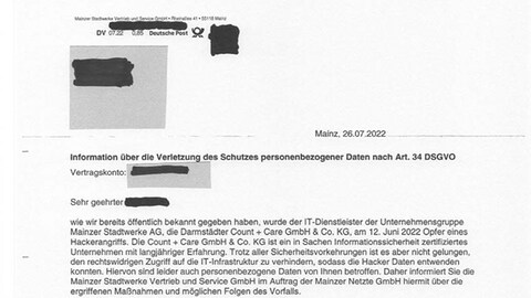 Mit einem Brief informieren die Mainzer Stadtwerke ihr Kunden, dass bei dem Hackerangriff persönliche Daten gestohlen wurden.  (Foto: SWR)