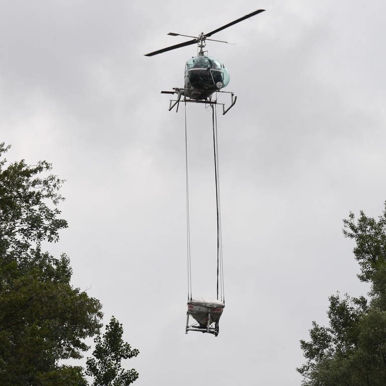 Ein Hubschrauber der KABS bekämpft von dere Luft aus Schnaken (Foto: dpa Bildfunk, picture alliance/dpa,  Uli Deck)