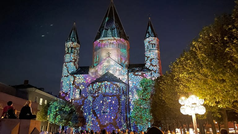 Mainz leuchtet: Der Dom in Mainz wurde beim Late Light Festival angestrahlt (Foto: SWR)