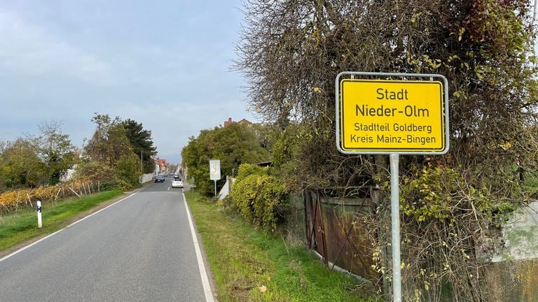 In Ober-Ingelheim steht jetzt das Ortsschild von Nieder-Olm. (Foto: SWR, Daniel Brusch)