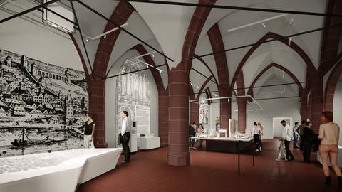 Im Kirchenschiff des ehemaligen Reichklara-Klosters in Mainz entsteht ein Ausstellungsraum für das Gutenberg-Museum. (Foto: Illustration: ATELIER BRÜCKNER GMBH)