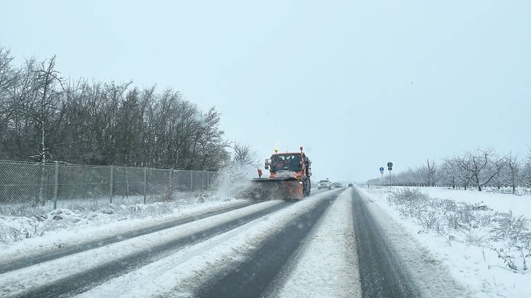 Schneeräumer sind überall gerade in Mainz unterwegs. (Foto: SWR, Tjada Huchtkötter)
