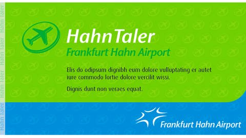 So sah der Entwurf für den sogenannten HahnTaler aus. Fluggäste sollten ihn für drei Euro erwerben und so das Defizit des Flughafens reduzieren.  (Foto: dpa Bildfunk, Picture Alliance)
