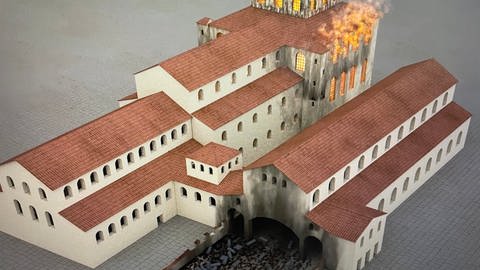 So sah der Trierer Dom zur Römerzeit aus, bevor ein Teil des Gotteshauses bei einem Brand zerstört wurde. Das dreidimensionale Modell hat Stephan Dreßler erstellt.  (Foto: SWR, Christian Altmayer )
