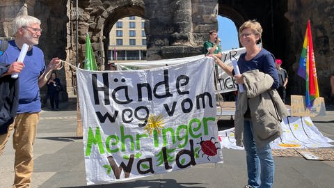 Zur Fridays For Future Demonstration in Trier sind auch Aktivisten gekommen, die gegen ein Gewerbegebiet auf der Mehringer Höhe sind. (Foto: SWR)