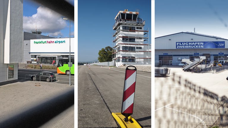 Bildmontage: Flughäfen der Triwo Investoren (Foto: dpa Bildfunk, SWR, dpa/Thomas Frey / dpa/Oliver Dietze)