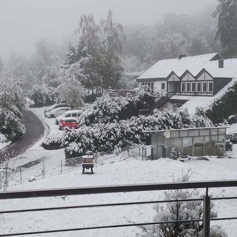 Eine Schneedecke bedeckt ein Haus im Hunsrück. (Foto: SWR, Kornelia Wagner aus Beltheim-Schnellbach)