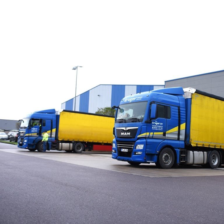 Noch fahren knapp 30 LKW´s bei Krüger Logistik in Schweich bundesweit Waren aus. (Foto: SWR)