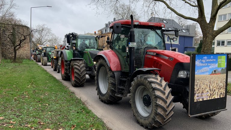 Demo der Bauern durch Trier. Bei der Fahrt mit den Traktoren durch die Innenstadt kann es zu Staus kommen. (Foto: SWR, Andrea Meisberger)