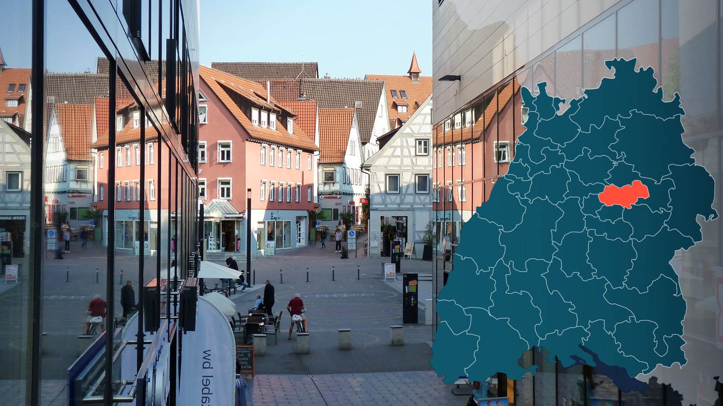 Symbolbild Wahlkreis 264 Waiblingen Bundestagswahl 2021 in Baden-Würrtemberg (Foto: Stadt Waiblingen, Karte & Montage: SWR)