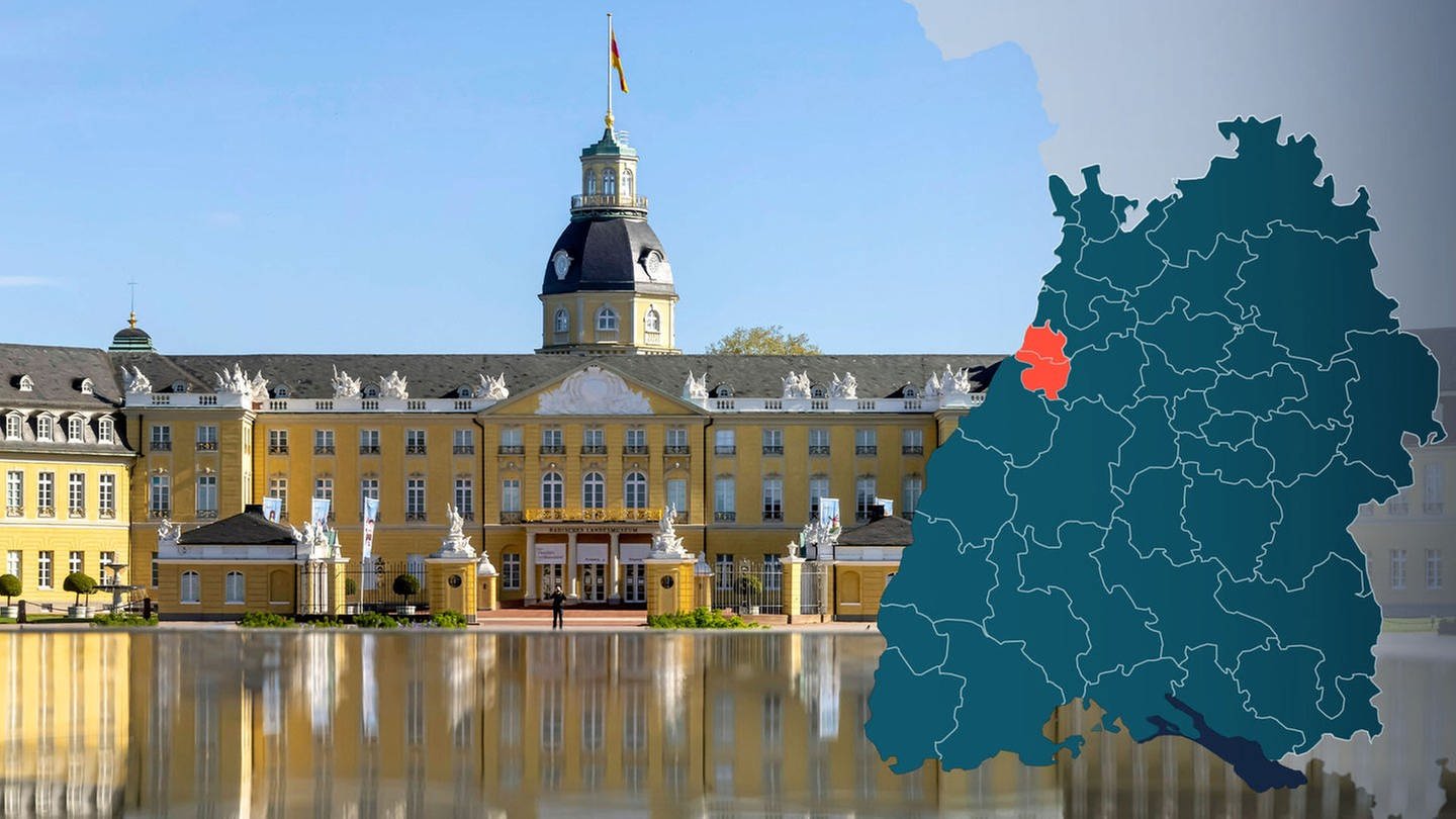 Symbolbild Wahlkreis 271 Karlsruhe-Stadt Bundestagswahl 2021 in Baden-Württemberg (Foto: IMAGO, IMAGO / Arnulf Hettrich, Karte & Montage: SWR)