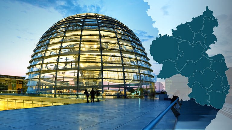 Reichstag Kuppel, Karte RLP (Foto: Getty Images, Montage SWR)