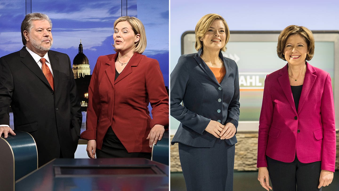 Spitzenkandidaten TV-Duelle: li.: Kurt Beck und Julia Klöckner 2011, re.: Julia Klöckner und Malu Dreyer 2016 (Foto: picture-alliance / Reportdienste, 66477504, 23585425)