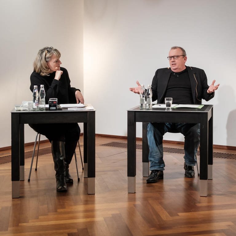 Literaturhaus Stuttgart 2022: Anja Brockert, Christian Schärf und Nico Bleutge (v.l.n.r.) (Foto: Pressestelle, SWR, C: Sebastian Wenzel)