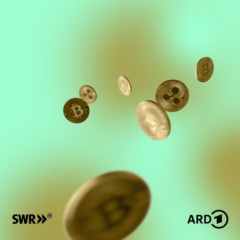 Grafik mit schmelzenden Bitcoins auf grünem Hintergrund