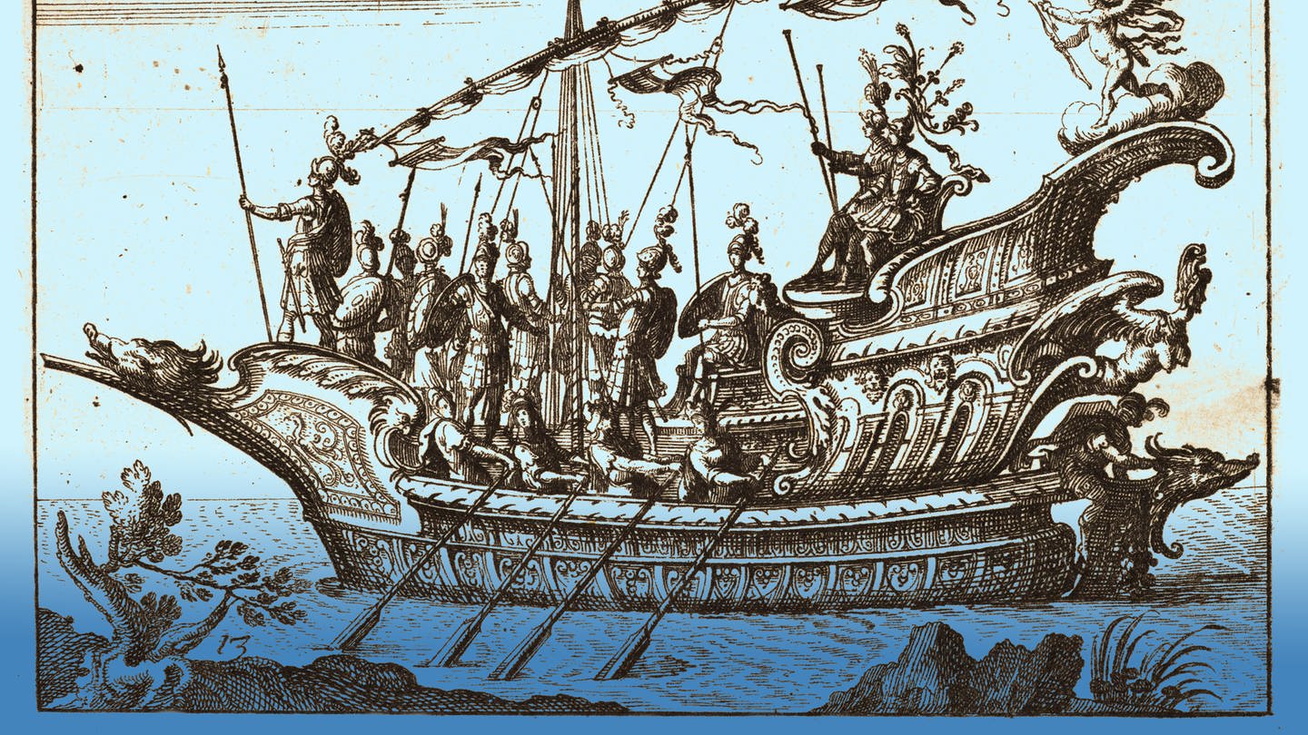 Ein Schiff, Argonauten Meleager und Tydeus angeführt von Cupido, aus der Serie: Der prächtige Festzug am Arno in Florenz zur Hochzeit des Großherzogs  für die Hochzeitsfeier von Cosimo de Medici in Florenz, 1608 (Foto: IMAGO, Artokoloro)