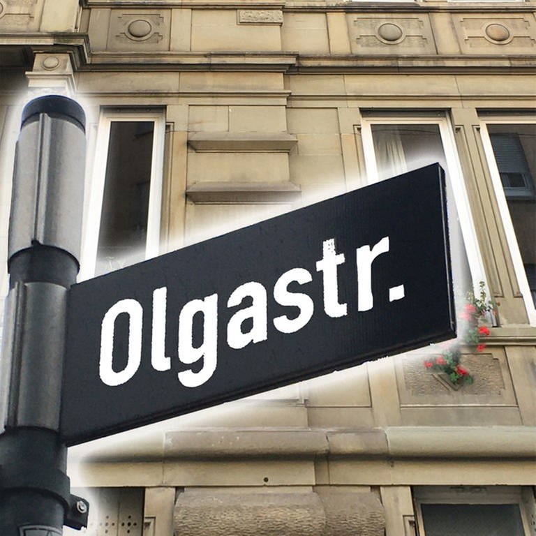 Straßenschild "Olgastraße" - Motiv zur SWR2 Hörspiel-Serie "Karma, Küche, Bad"