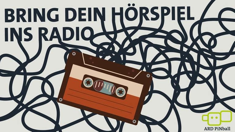 Bring Dein Hörspiel ins Radio Schriftzug und Kompaktcassette mit Bandsalat (Foto: SWR, WDR)