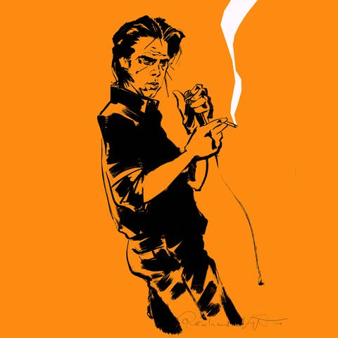 Illustration zum Hörspiel "The Sick Bag Song" von Nick Cave: gezeichnetes Porträt des jungen Nick Cave