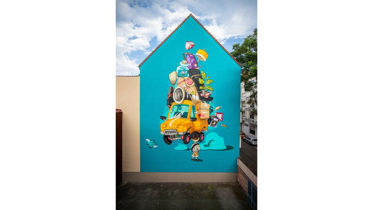 Das Mural „LOAD“ von HOMBRE, 2020 –J7, 23 Mannheim  (Foto: Pressestelle, (c) Alexander Krziwanie / Stadt.Wand.Kunst)
