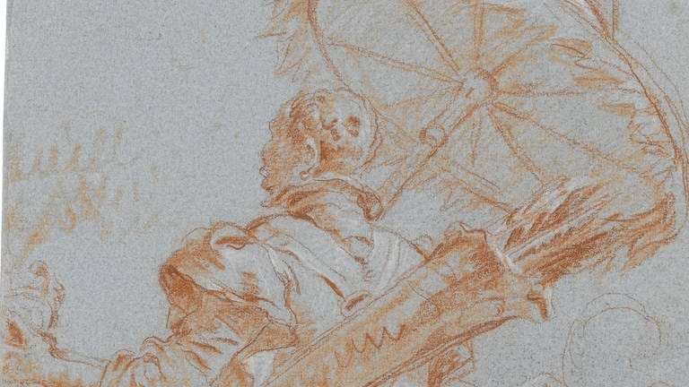 Giovanni  Battista Tiepolo, Kniender Mann mit Sonnenschirm, 1752, Staatsgalerie Stuttgart, Graphische Sammlung (Foto: Staatsgalerie Stuttgart)