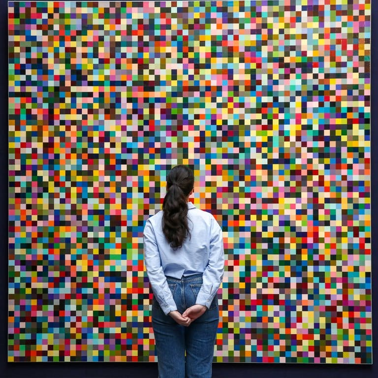 Eine Besucherin steht für Gerhard Richters Bild "4096 Farben"