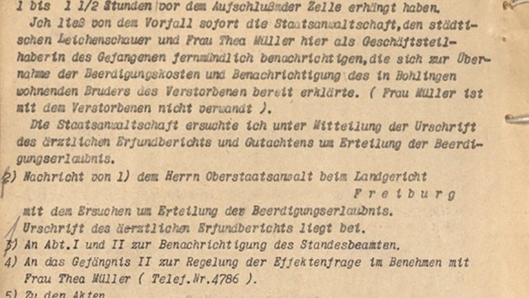 Kopie eines Berichts an den Staatsanwalt (Foto: Pressestelle, Staatsarchiv Freiburg -)