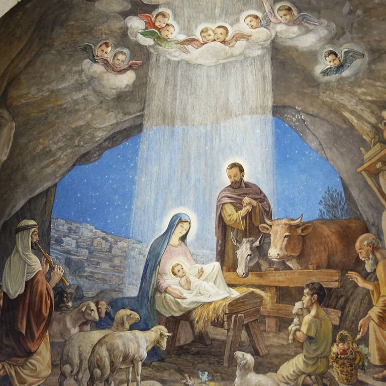 Darstellung Christi Geburt in der Kirche am Hirtenfeld bei Betlehem in Israel  (Foto: IMAGO, imago stock&people)
