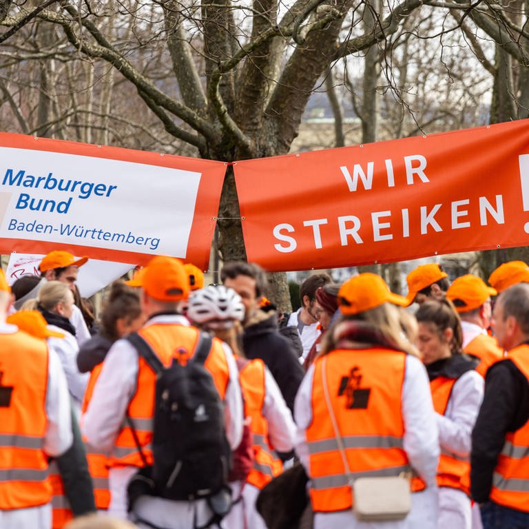 Ärztinnen und Ärzte protestieren mit einer Kundgebung  für bessere Arbeitsbedingungen (Foto: dpa Bildfunk, picture alliance/dpa | Philipp von Ditfurth)