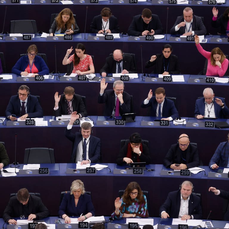 Das Foto zeigt Abgeordnete im Parlament der Europäischen Union als Symbol für demokratische Staaten mit gewählten Abgeordneten (Foto: dpa Bildfunk, picture alliance/dpa/AP | Jean-Francois Badias)