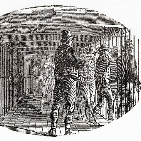 Britische Häftlinge auf einem Gefängnisschiff