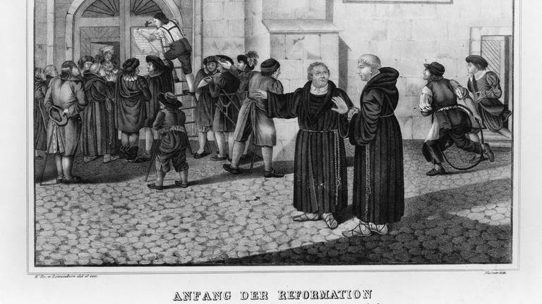 Martin Luther die Veröffentlichung der 95 Thesen, Schlosskirche in Wittenberg (Foto: IMAGO, imago images / United Archives International)
