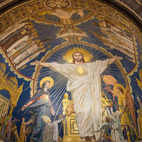 France, Ile de France, Paris, 18th district, Christ in Majesty mosaic, Apse of the Sacre Coeur Basilica, Montmartre