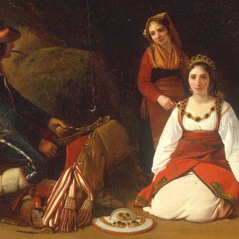 Famille de brigands se parant dans une grotte d'objets' Robert, Léopold 1794-1835